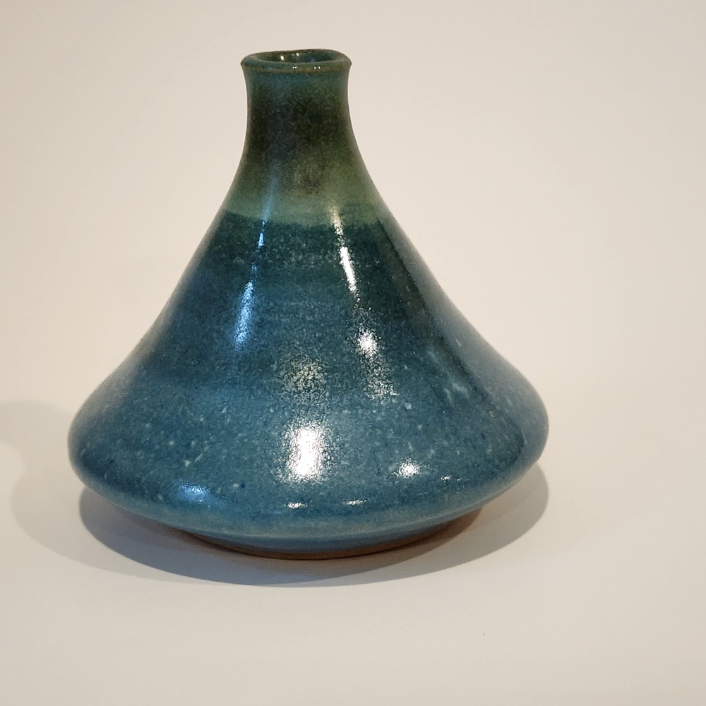 Signed OLEN HSU Studio Stoneware Pottery Hand-thrown Vase Ikebana Blue Green - Picture 2 of 7